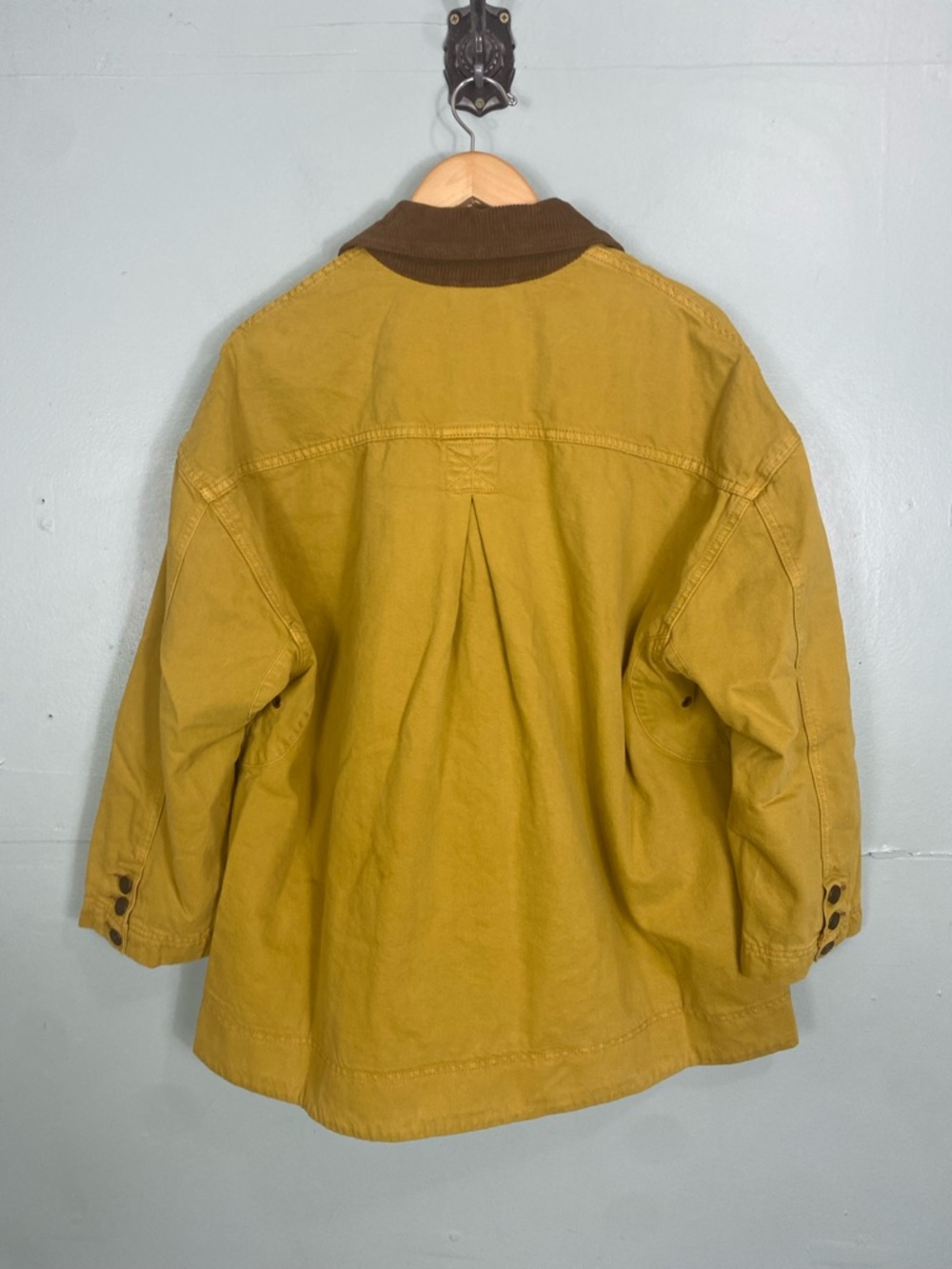 Free People Denim Barn Coat Corduroy Collar Mustard Yellow Buckle XS - Picture 3 of 5